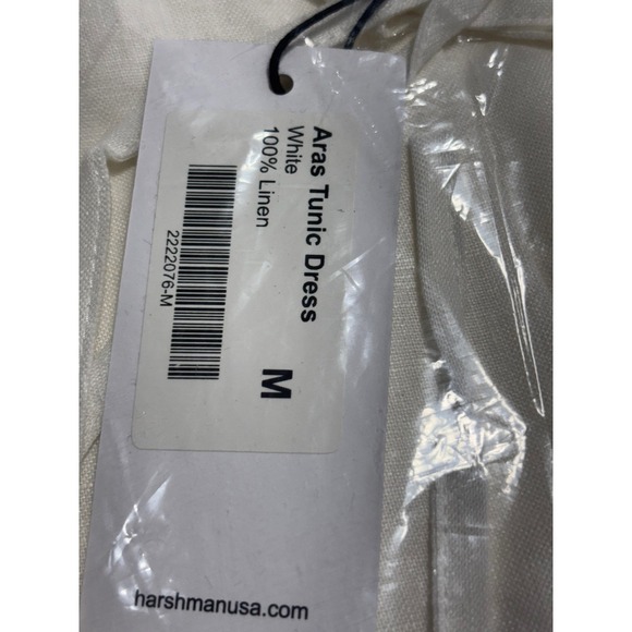 Harshman NEW Aras Linen Tunic Dress‎ White Split-Neck Bell Sleeve Size Medium - Picture 3 of 4